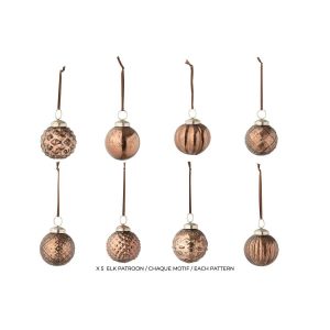 BOX OF 40 CHRISTMAS BAUBLE 8 PATTERNS GLASS BROWN