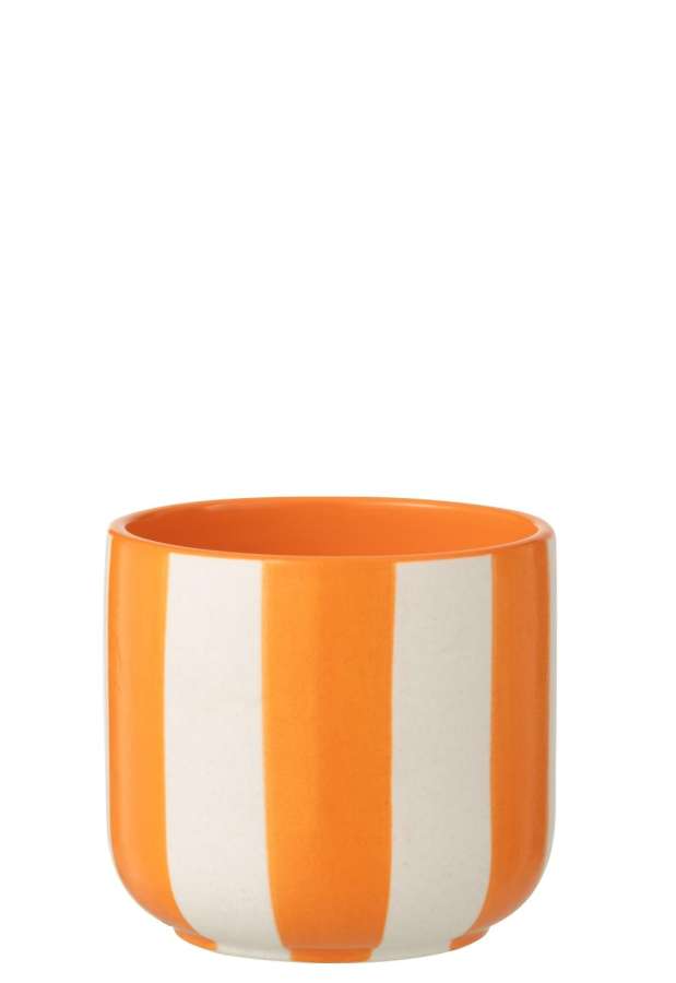 FLOWERPOT STRIPED CERAMIC ORANGE/WHITE LARGE