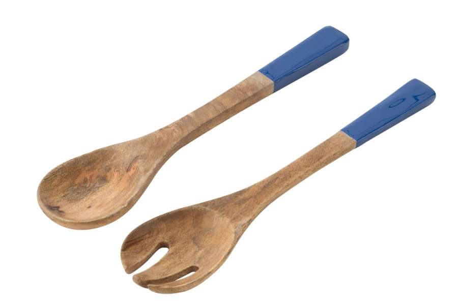 SET OF 2 SALAD SERVER MANGO WOOD BLUE/NATURAL