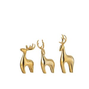 SET OF 3 REINDEER RESIN ELECTROPLATED GOLD