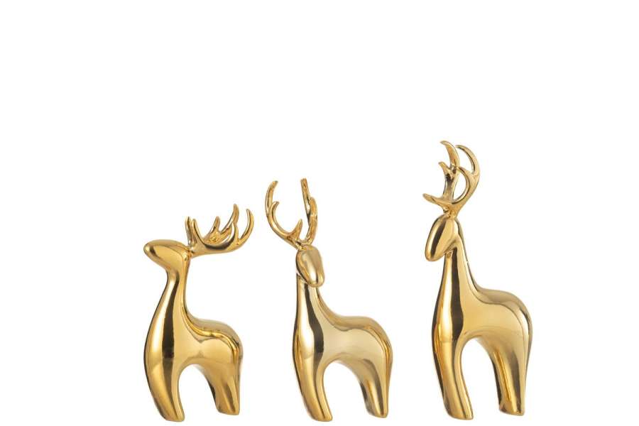SET OF 3 REINDEER RESIN ELECTROPLATED GOLD