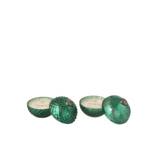 SCENTED CANDLE CHRISTMAS BAUBLE GLASS GREEN SMALL ASSORTMENT OF 2
