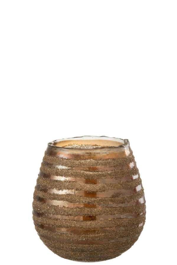 TEALIGHT HOLDER STRIPE ROUND GLASS BROWN MEDIUM