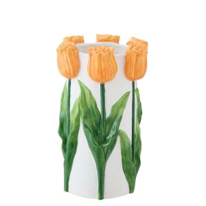 VASE TULIP CERAMIC WHITE/ORANGE MEDIUM