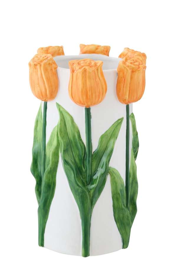 VASE TULIP CERAMIC WHITE/ORANGE MEDIUM