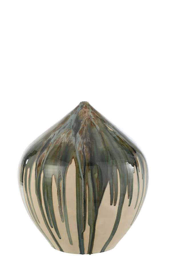 VASE HIGH PAINT CERAMIC NATURAL/GREEN