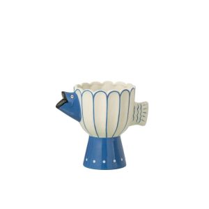 VASE FISH DOTS DOLOMITE BLUE/WHITE