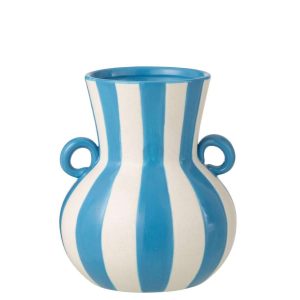 VASE STRIPED CERAMIC BLUE/WHITE