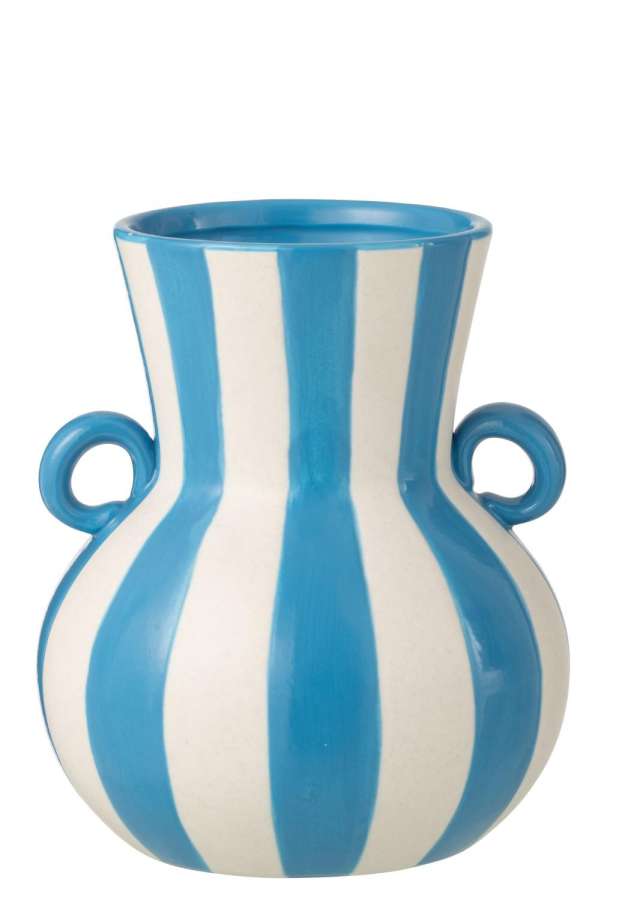 VASE STRIPED CERAMIC BLUE/WHITE