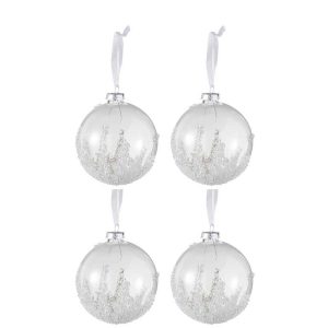 BOX OF 4 CHRISTMAS BAUBLES SUGAR BOTTOM GLASS CLEAR MEDIUM