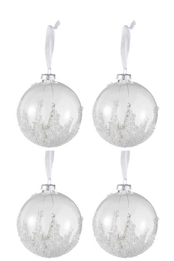 BOX OF 4 CHRISTMAS BAUBLES SUGAR BOTTOM GLASS CLEAR MEDIUM