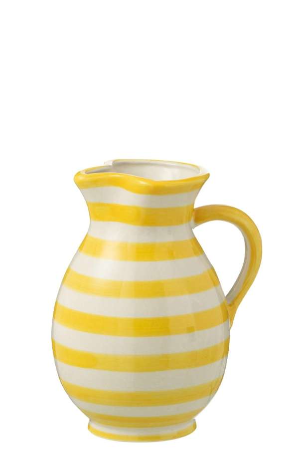 PITCHER GRANADA STRIPES CERAMIC WHITE/YELLOW MEDIUM