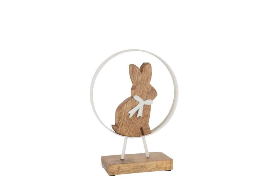 RABBIT BOW IN ROUND MANGO WOOD/IRON WHITE NATURAL SMALL