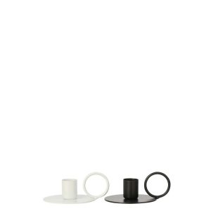 CANDLESTICK IRON BLACK/WHITE SMALL ASSORTMENT OF 2