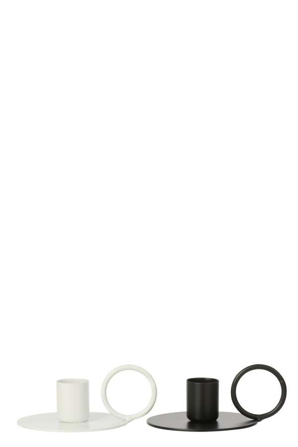 CANDLESTICK IRON BLACK/WHITE SMALL ASSORTMENT OF 2