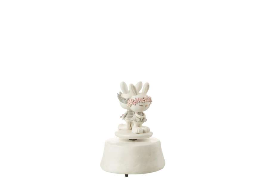 MUSIC BOX RABBITS FLOWERS CROWN POLY MIX