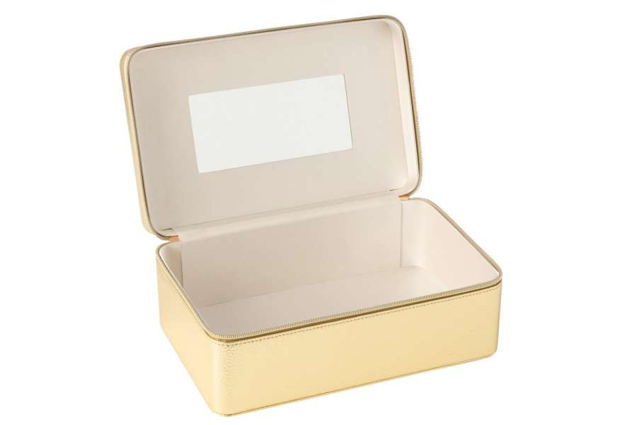 COSMETIC BOX RECTANGLE+MIRROR ARTIFICIAL LEATHER GOLD