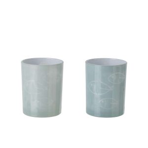 TEALIGHT HOLDER FISH GLASS GREY MEDIUM ASSORTMENT OF 2