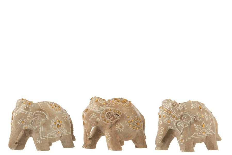 ELEPHANT BEADS MANGO WOOD NATURAL/WHITE SMALL ASSORTMENT OF 3