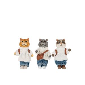 CAT CLOTHE+BAG POLYRESIN MULTICOLORED SMALL ASSORTMENT OF 3