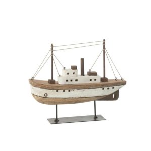 BOAT ON STAND PAULOWNIA WOOD NATURAL/WHITE LARGE