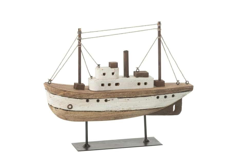 BOAT ON STAND PAULOWNIA WOOD NATURAL/WHITE LARGE