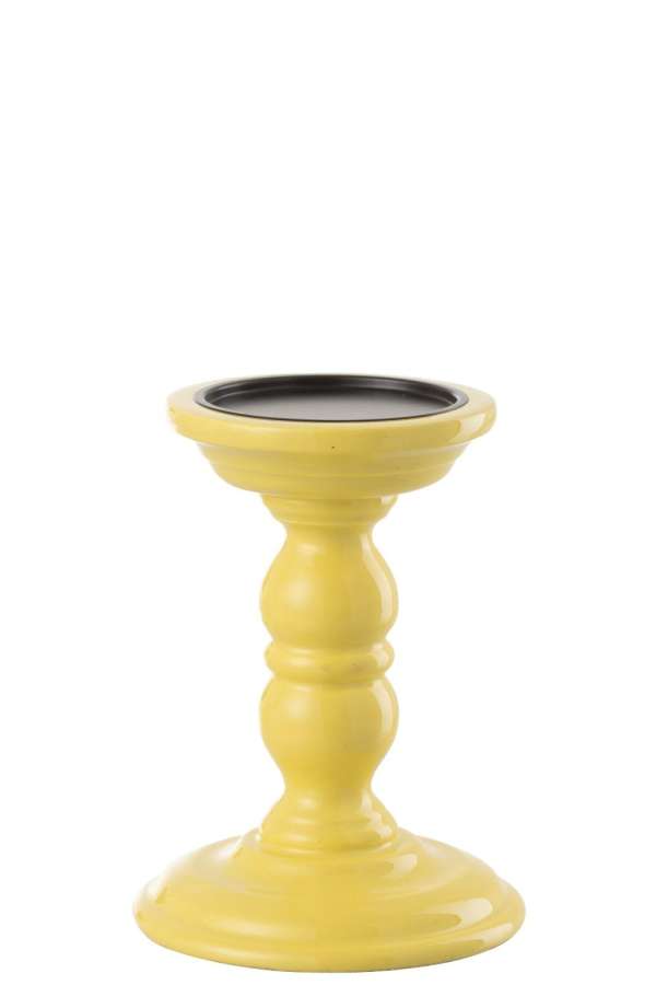 CANDLE HOLDER DUMBBEL MANGO WOOD YELLOW