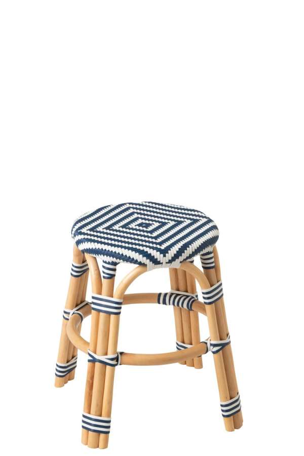 STOOL GEO RATTAN BLUE/WHITE