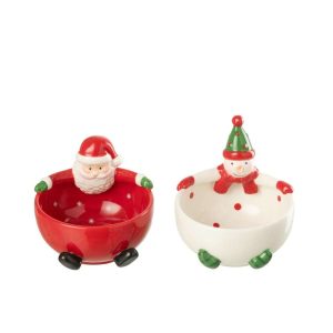 BOWL SANTA CLAUS  +  SNOWMAN DOLOMITE MULTICOLORED ASSORTMENT OF 2