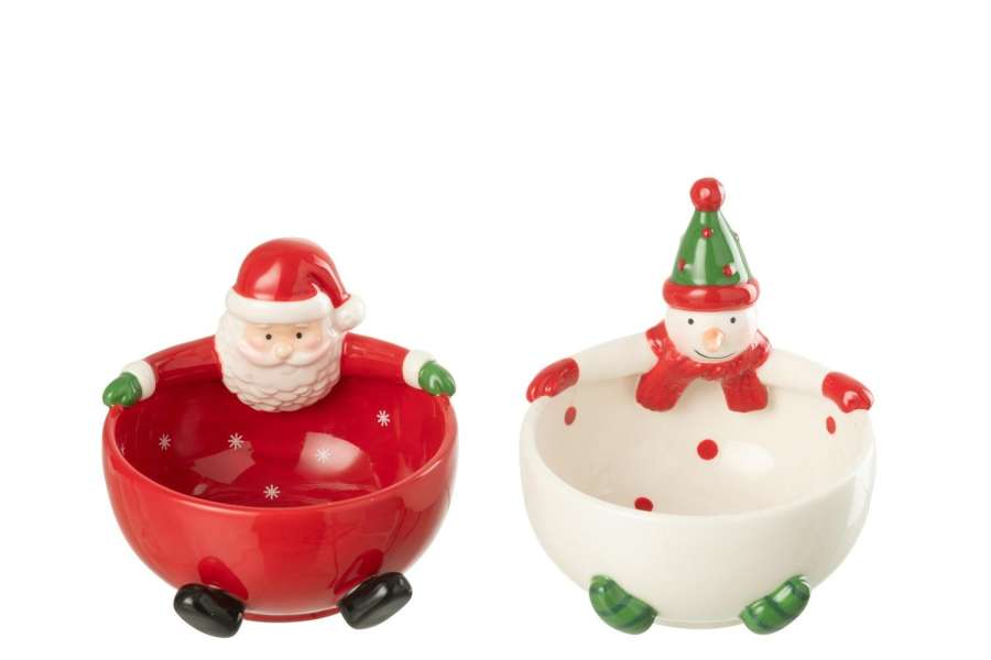BOWL SANTA CLAUS  +  SNOWMAN DOLOMITE MULTICOLORED ASSORTMENT OF 2