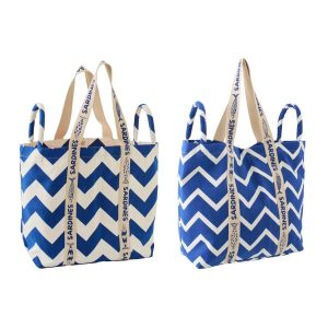 BEACH BAG OLA AMOR COTTON WHITE/DARK BLUE ASSORTMENT OF 2