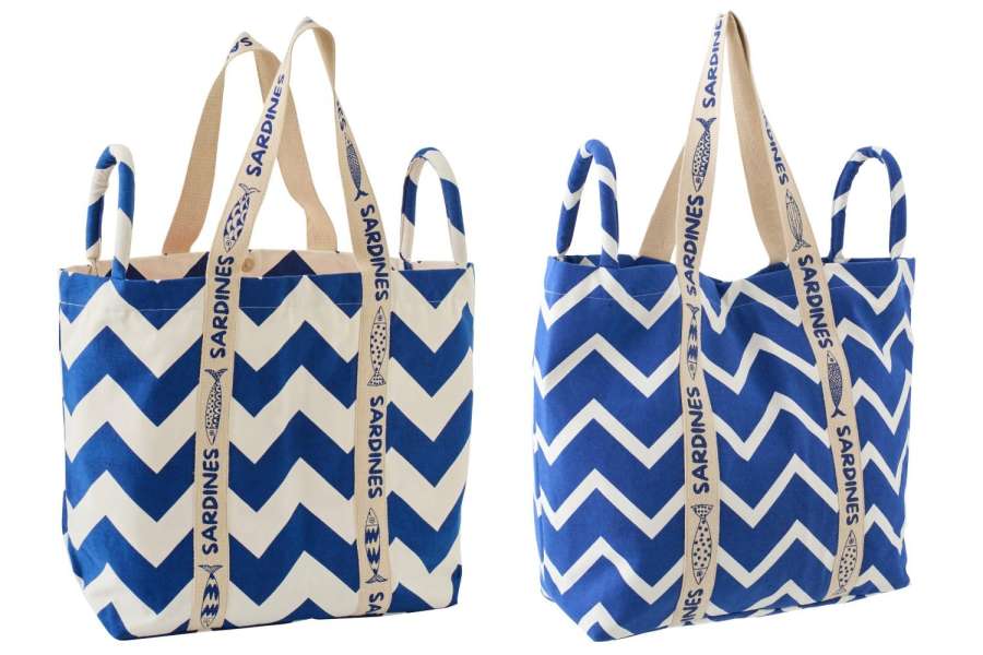 BEACH BAG OLA AMOR COTTON WHITE/DARK BLUE ASSORTMENT OF 2