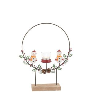 TEALIGHT HOLDER CIRCLE ON FOOT+SNOWMEN MIX