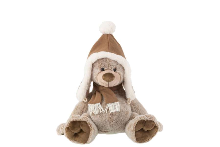 BEAR+HAT PLUSH POLYESTER BROWN MEDIUM