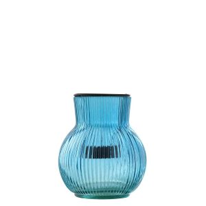 TEALIGHT HOLDER GLASS BLUE/BLACK SMALL