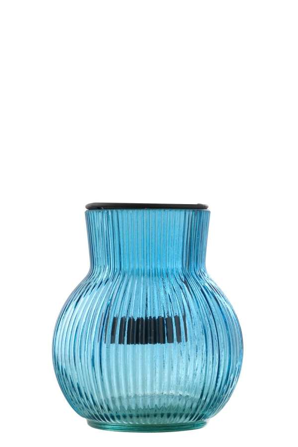 TEALIGHT HOLDER GLASS BLUE/BLACK SMALL