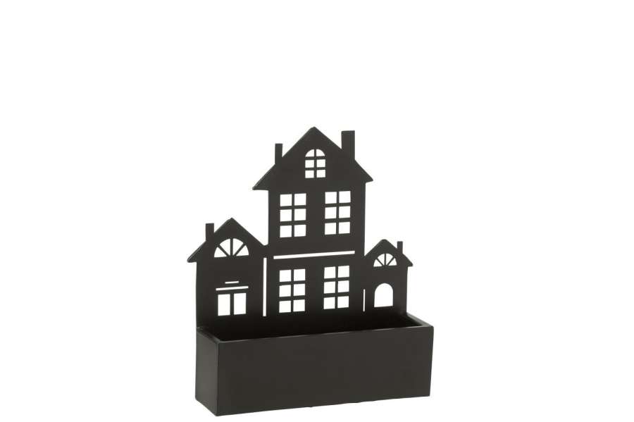 WALL DECORATION/FLOWERS POT HOUSE METAL BLACK SMALL