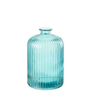 VASE BOTTLE STRIPE GLASS AQUA LARGE