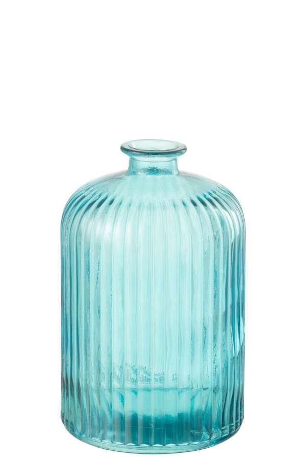 VASE BOTTLE STRIPE GLASS AQUA LARGE