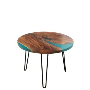 SIDE TABLE ROUND ACACIA WOOD/RESIN NATURAL/BLUE