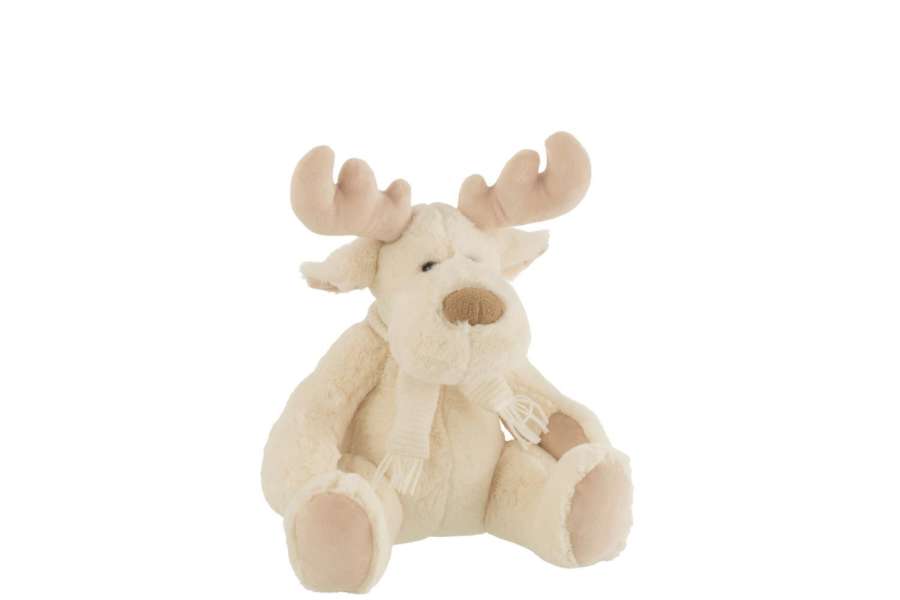 REINDEER+SCARF SITTING TEXTILE WHITE/BEIGE MEDIUM