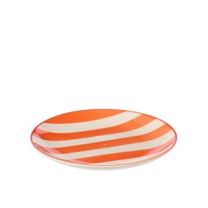 PLATE DESSERT STRIPED STONEWARE ORANGE/WHITE