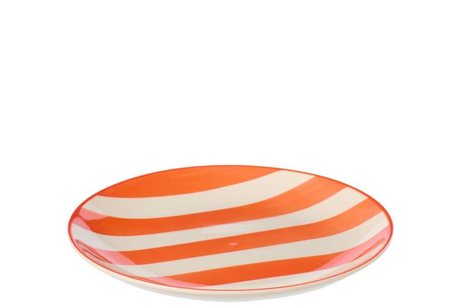 PLATE DESSERT STRIPED STONEWARE ORANGE/WHITE