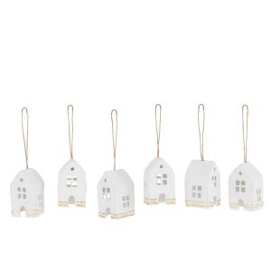 BOX OF 6 HANGER HOUSE COTTON MACHE WHITE WITH GOLD