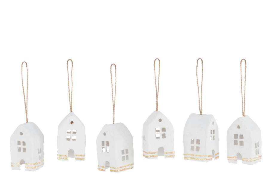 BOX OF 6 HANGER HOUSE COTTON MACHE WHITE WITH GOLD