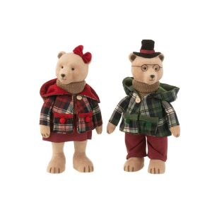 BEAR STANDING BOY/GIRL TEXTILE GREEN/RED LARGE ASSORTMENT OF 2