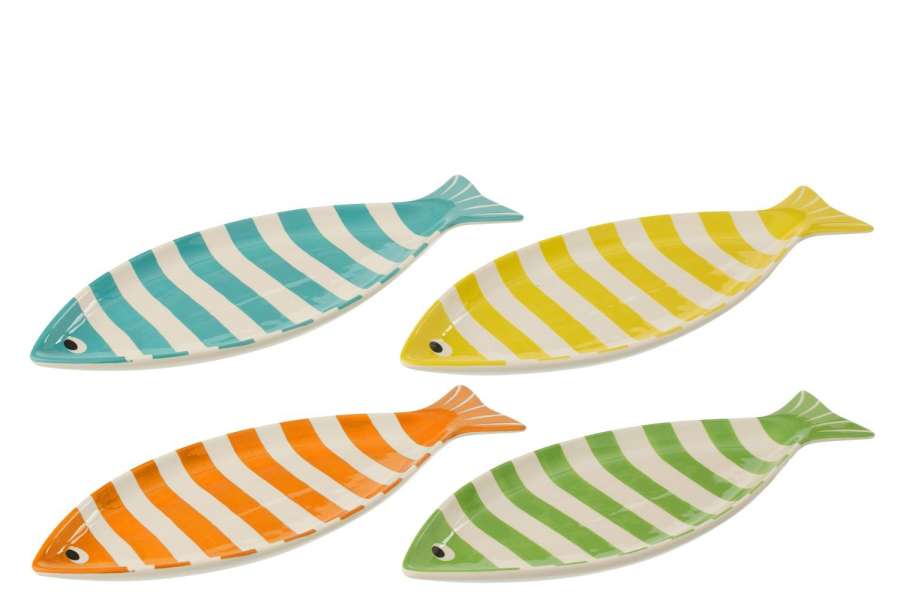 SERVING PLATE FISH WIDE STRIPED PORCELAIN MULTI ASSORTMENT OF 4
