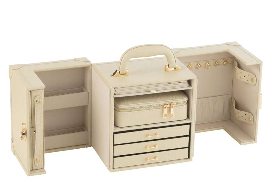 JEWELLERY CASE WITH HANDLE ARTIFICIAL LEATHER BEIGE