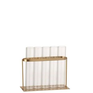 VASE 5 TUBES METAL/GLASS GOLD