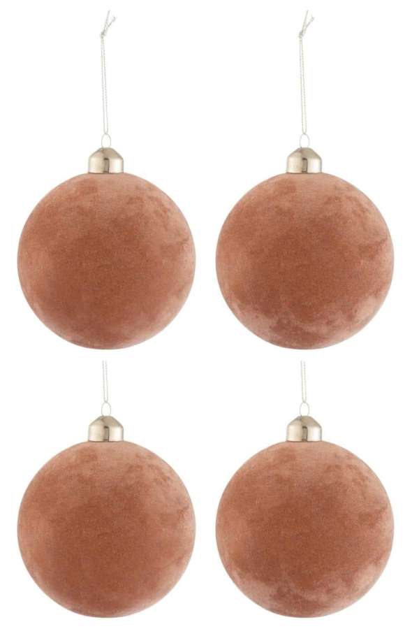 BOX OF 4 CHRISTMAS BAUBLES VELVET GLASS OLD PINK MEDIUM
